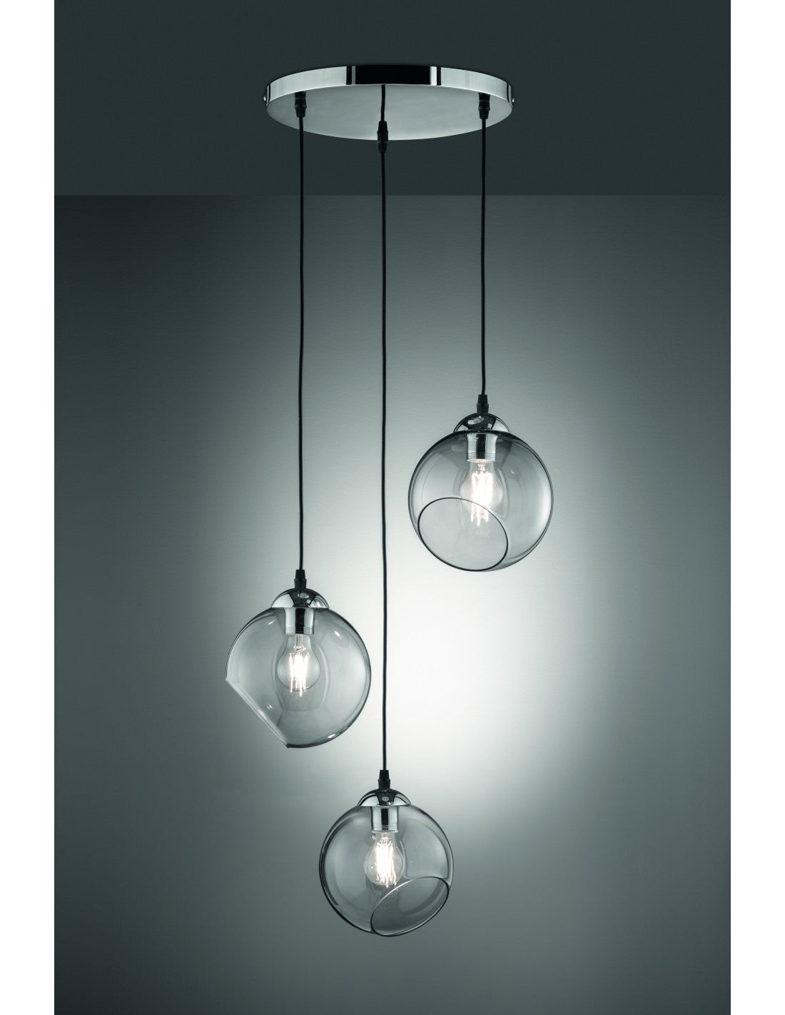 Clooney Suspensión 3 Esferas Vidrio Ahumado Ø35 cm Trio Lighting