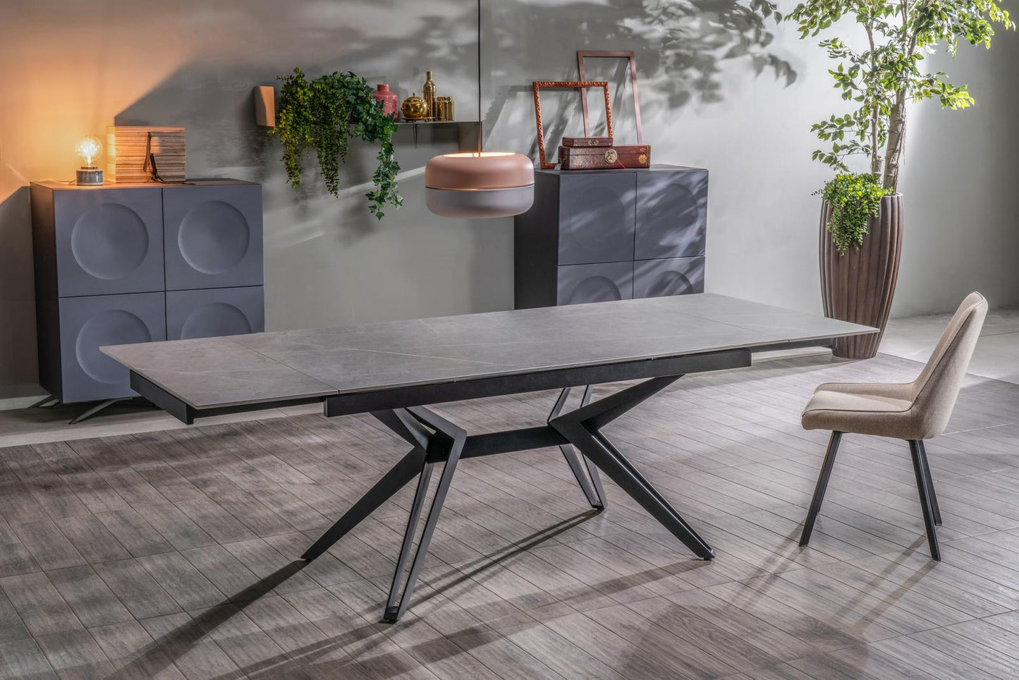 Mesa extensible gris-negra 90 cm x 160-240 cm cm Alt. 76 cm