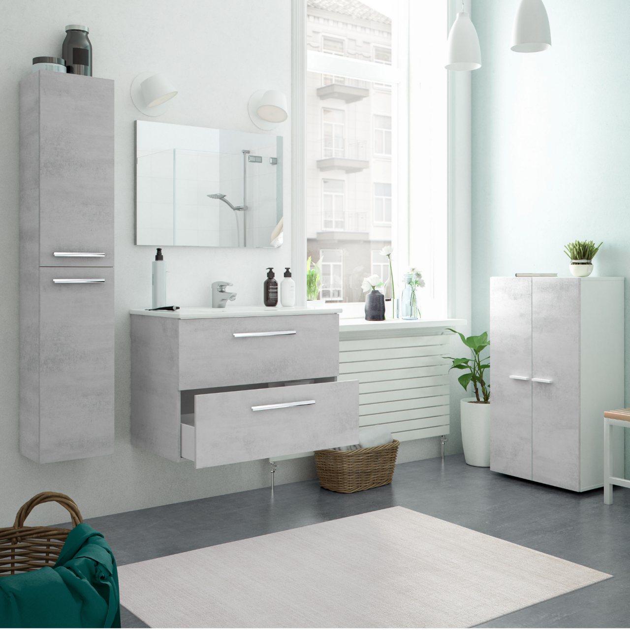 Mueble De Baño Aruba 2 Cajones Cm. 80 x 45 x 57 Cemento