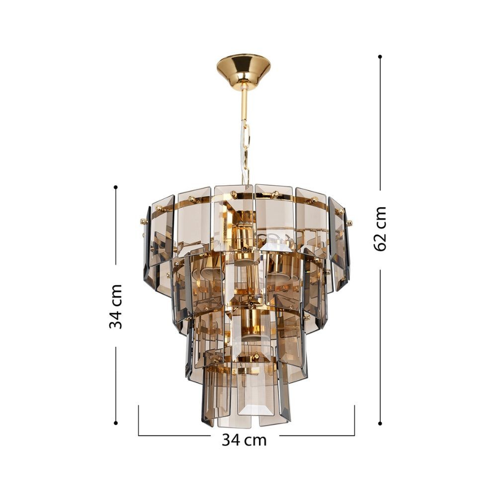 Lámpara de techo con 4 luces Falez MDL3829 cristal ahumado y dorado