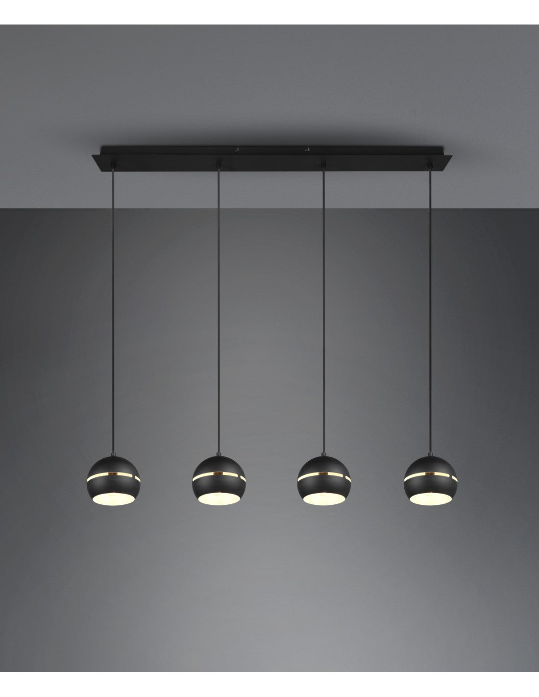 Fletcher Suspensión Lineal 4 Difusores Esféricos Negro Trio Lighting