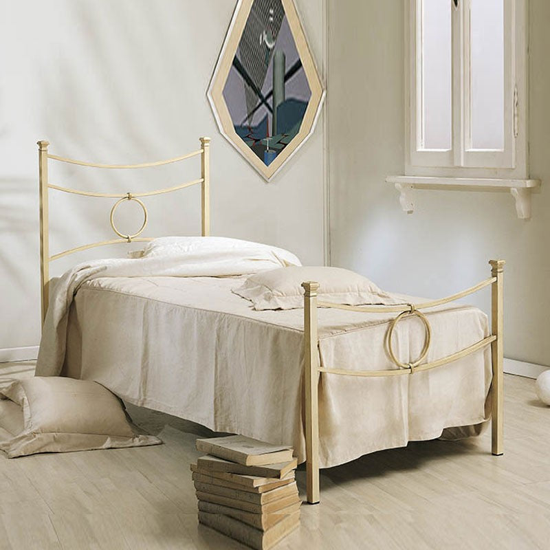 Cama individual de hierro con pie de cama CONCA Marfil 92x208x h117 cm