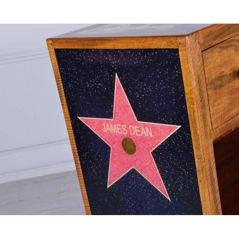 Aparador de madera de mango marrón con 2 cajones y baldas vistas 50x120xh. 75cm