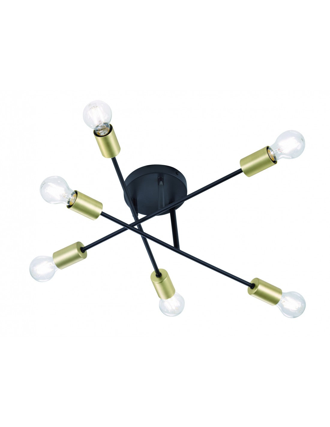 Lámpara de techo de diseño minimalista 6 luces ajustables Cross Black and Gold Trio Lighting