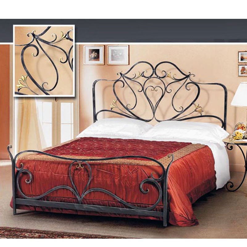 Cama doble de hierro forjado color antracita 172x202xH.140 cm