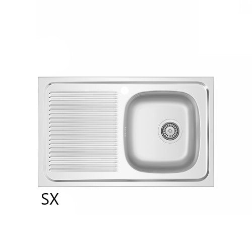 Fregadero sobre encimera de acero inoxidable 80x50 cm con escurridor izquierdo