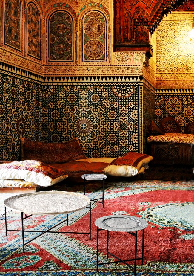 Mesa de centro redonda de metal estilo fusión