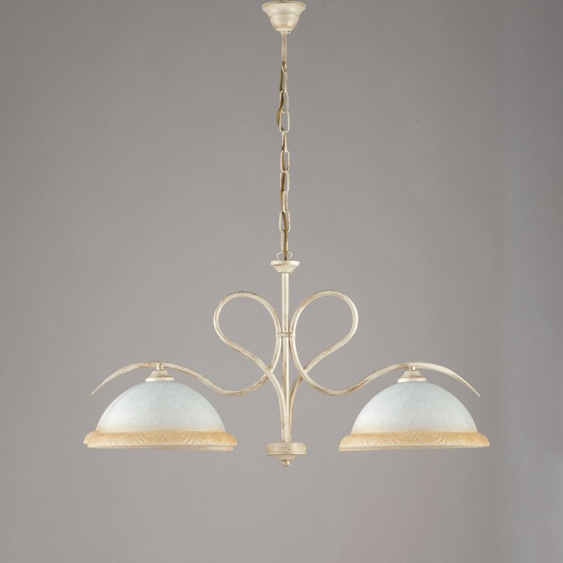 Araña de hierro Ivory Gold con dos luces de cristal blanco y ámbar 79x h43 cm