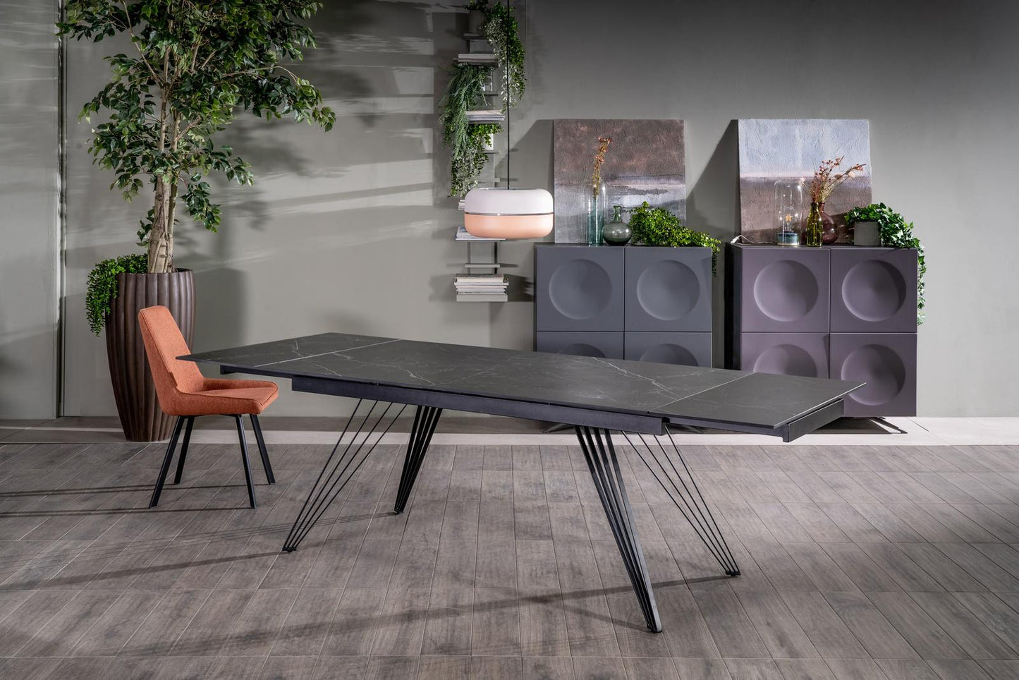 Mesa extensible negro mate 90 cm x 160-240 cm Alt. 76 cm