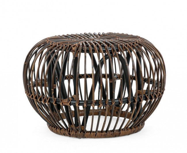 DOradal Mesa de centro tipo puf de exterior de ratán marrón diámetro 65x h44 cm