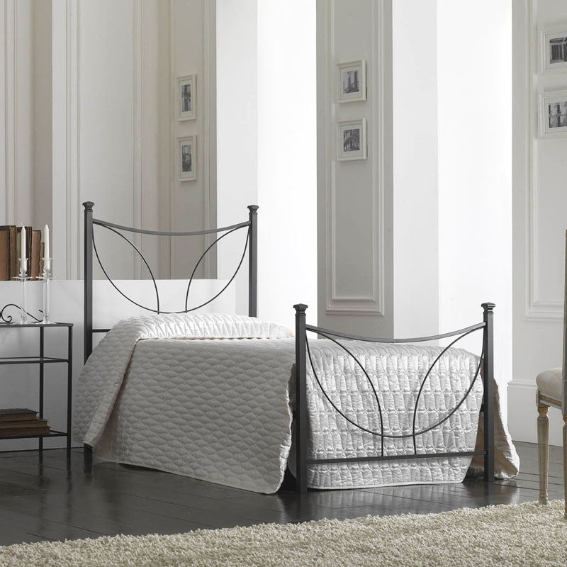 Cama individual de hierro con pie de cama TULIPANO Negro 92x208x h117 cm