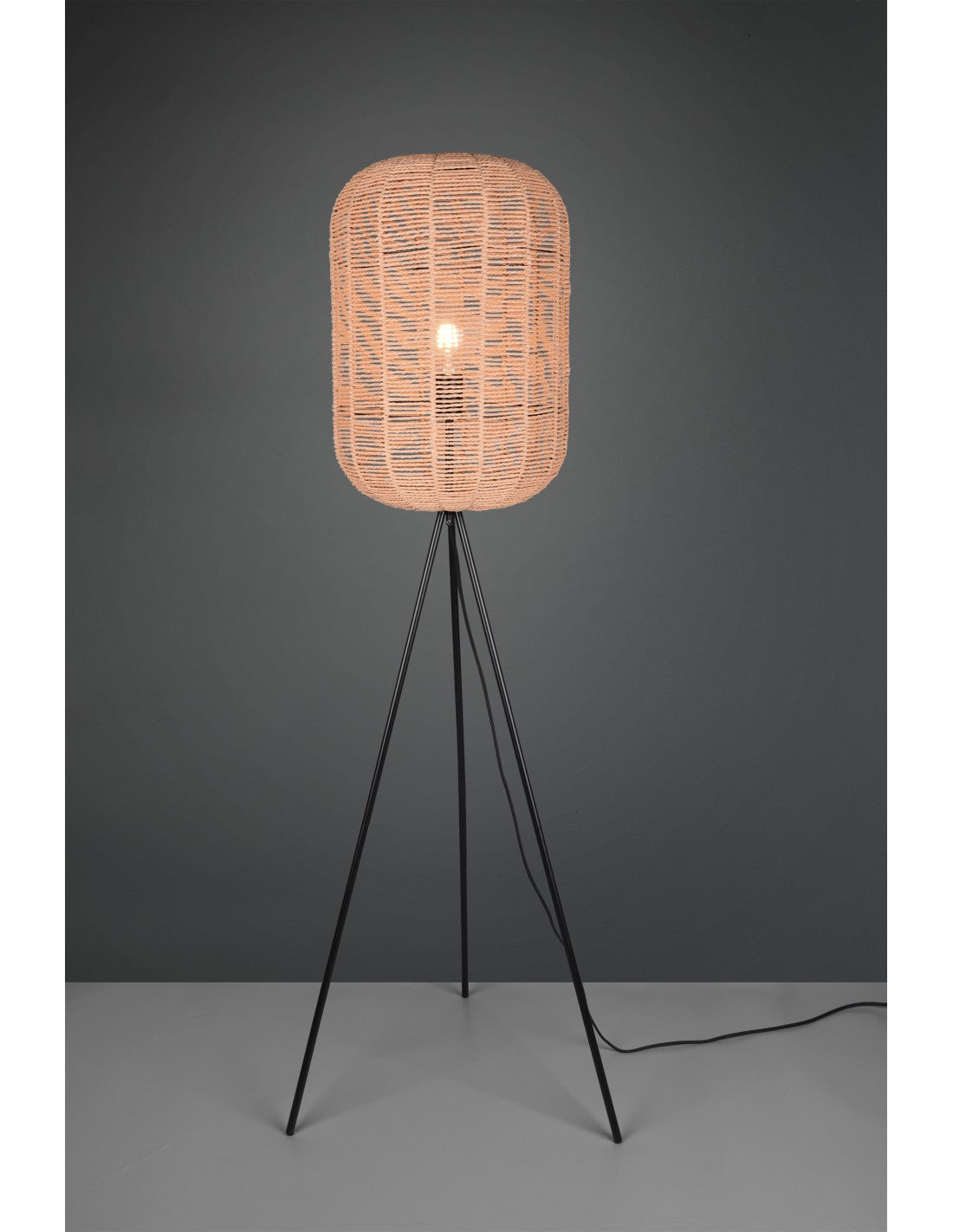 Lámpara de pie vintage Runa Trípode Sisal Difusor Marrón Trio Lighting