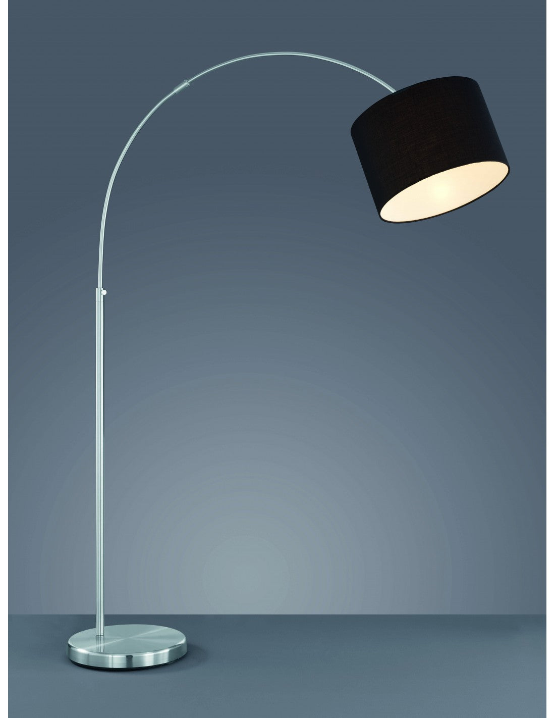 Hotel Lámpara de Pie Arqueada 1xE27 Níquel Pantalla Tela Negra Trio Lighting