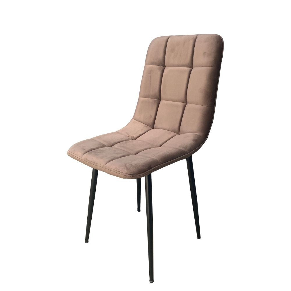 Silla acolchada Dani en terciopelo de cuadros marrón
