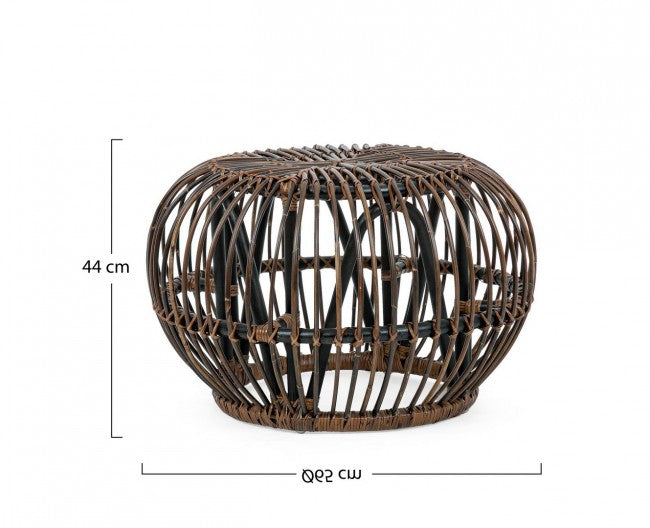 DOradal Mesa de centro tipo puf de exterior de ratán marrón diámetro 65x h44 cm