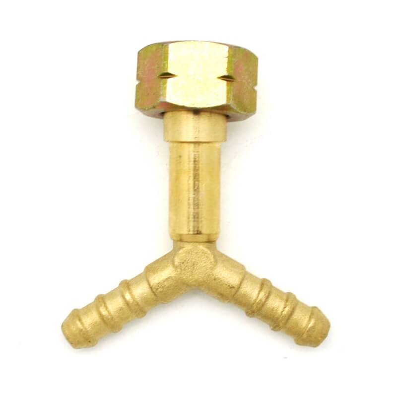 Travesaño de 3 vías con tuerca Ch 25 y dos salidas de conector de manguera