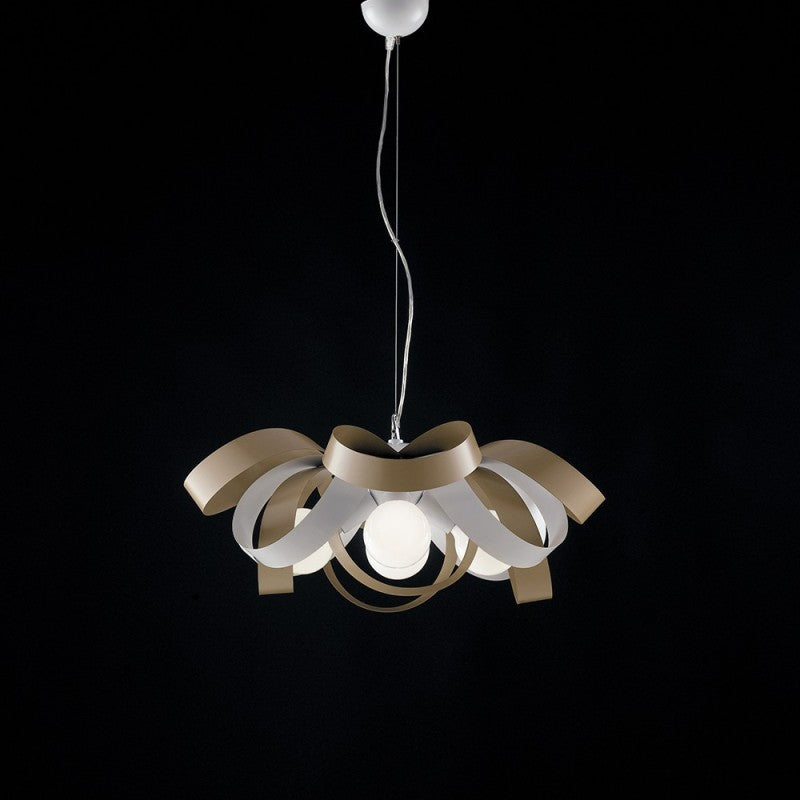 Lámpara colgante de hierro gris tórtola blanca con cuatro luces 66x h28 cm