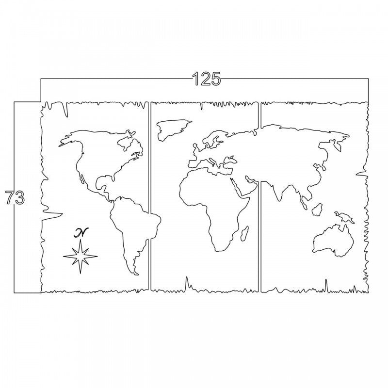 Marco decorativo de pared mapa negro cm 125x73 h