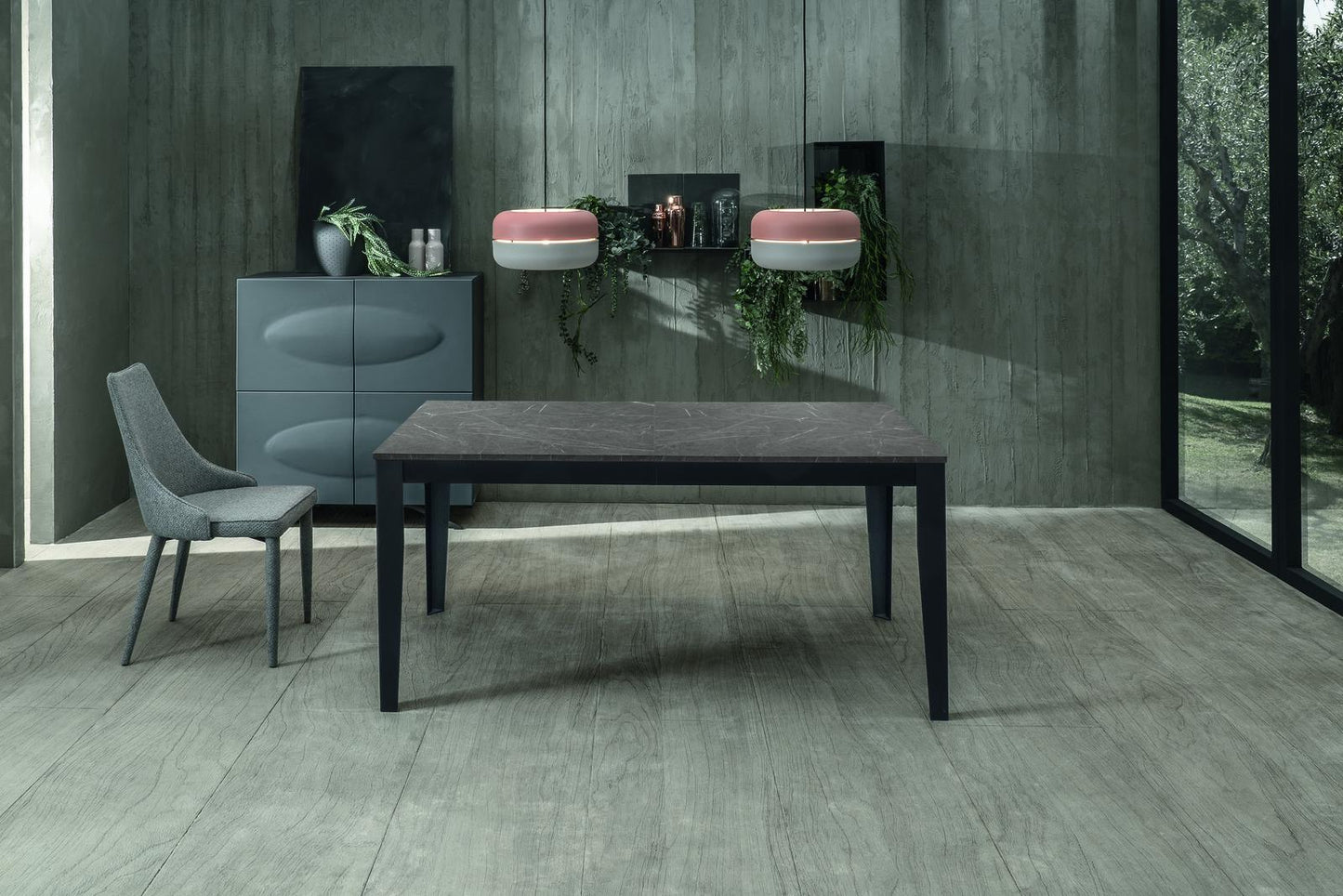 Mesa extensible antracita-negro 90 cm x 156- 316 cm Alt. 76 cm