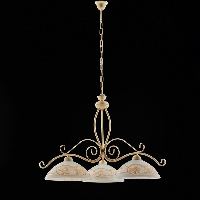 Araña de hierro marfil Decape con acabado dorado, tres luces 71x h56 cm