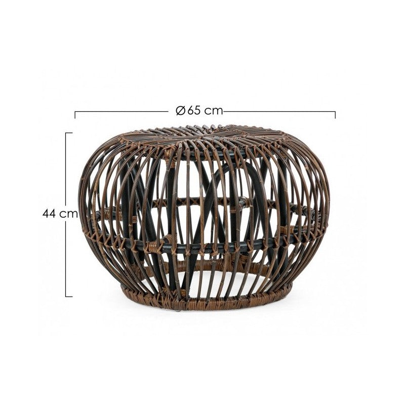 DOradal Mesa de centro tipo puf de exterior de ratán marrón diámetro 65x h44 cm