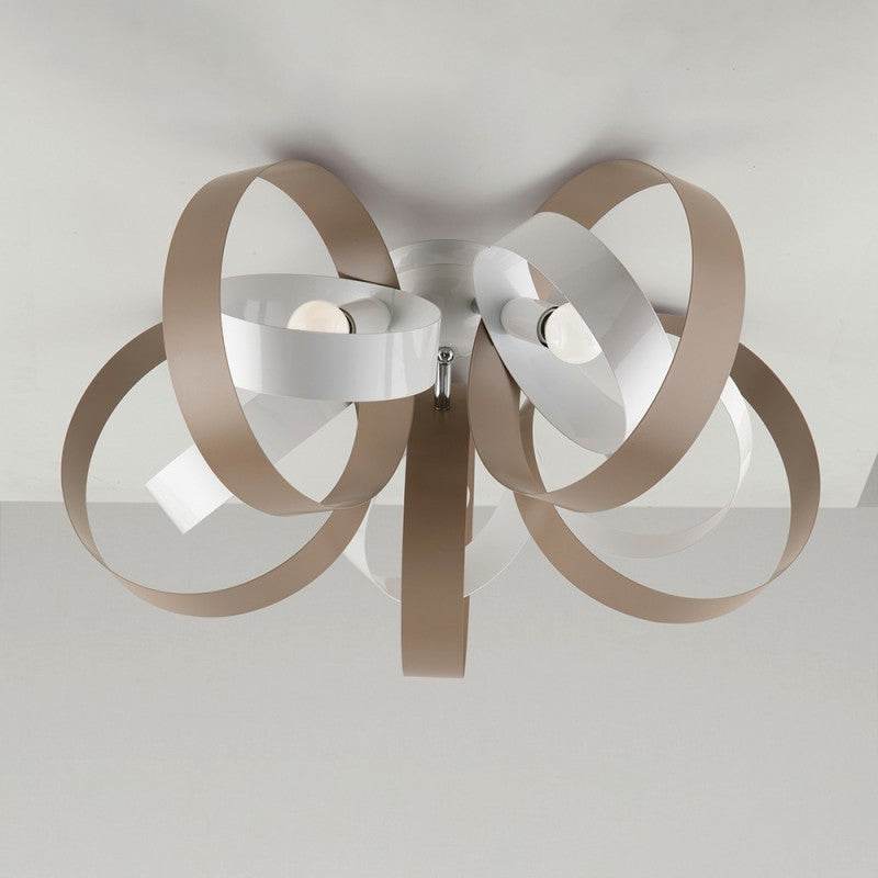 Lámpara de techo moderna de hierro con cinco luces, blanco gris paloma 58x h26 cm