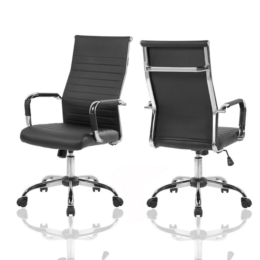Poltrona ufficio Folkvan con base cromata ecopelle nera EFFEZ