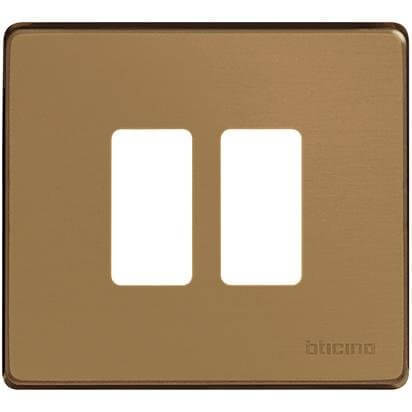 Placa de 2 plazas en aluminio color bronce para caja redonda
