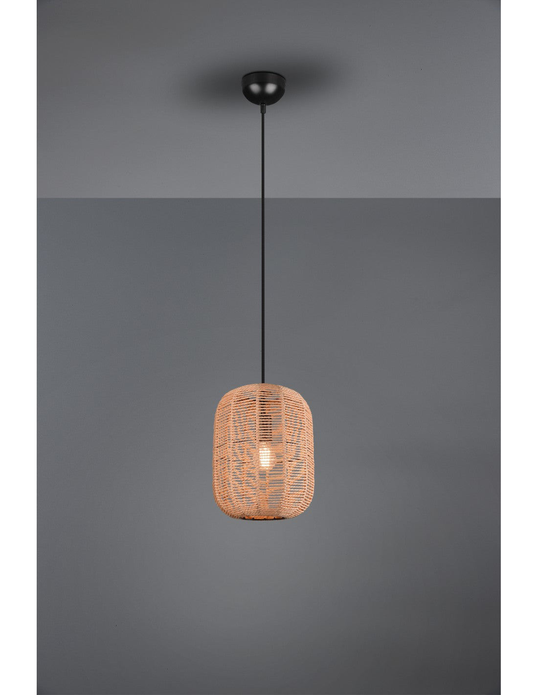 Runa Suspensión Negra Y Difusor De Sisal Marrón Ø25 cm Trio Lighting