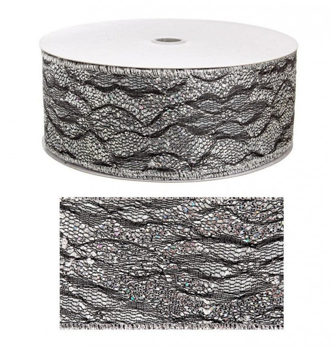 6x Cinta de encaje plateada con lentejuelas C 20M