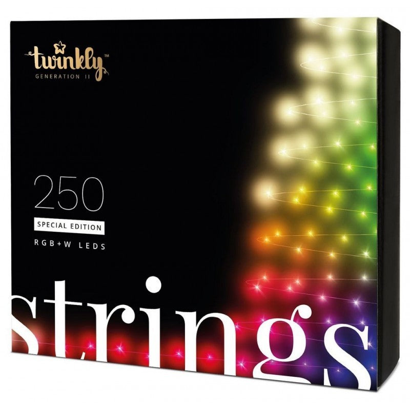 Twinkly STRINGS Luces navideñas inteligentes 250 LED RGBW Cable negro de segunda generación