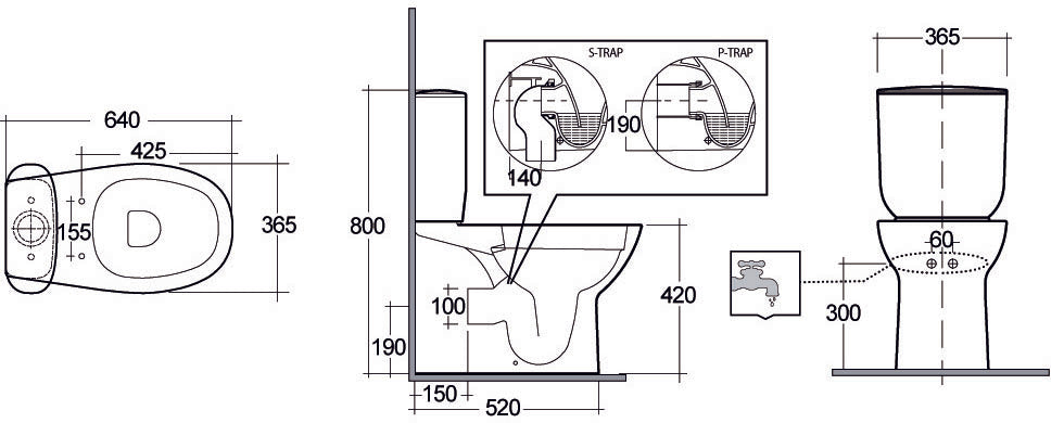 Inodoro monobloque empotrado a pared Rimless Morning