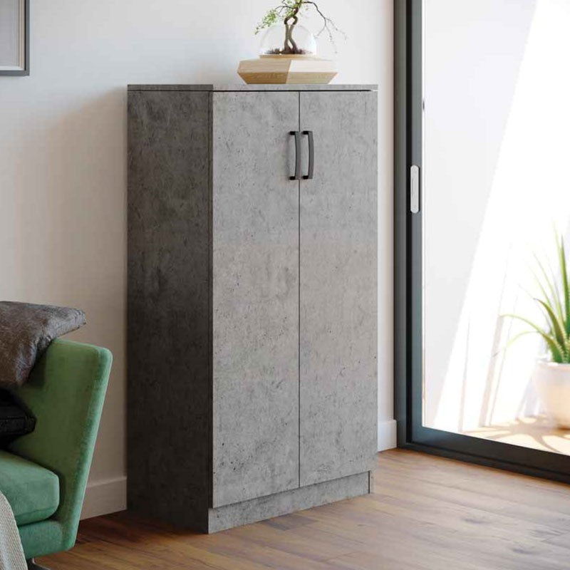 Zapatero multiusos en madera melamina gris cemento 2 puertas h130x71x38