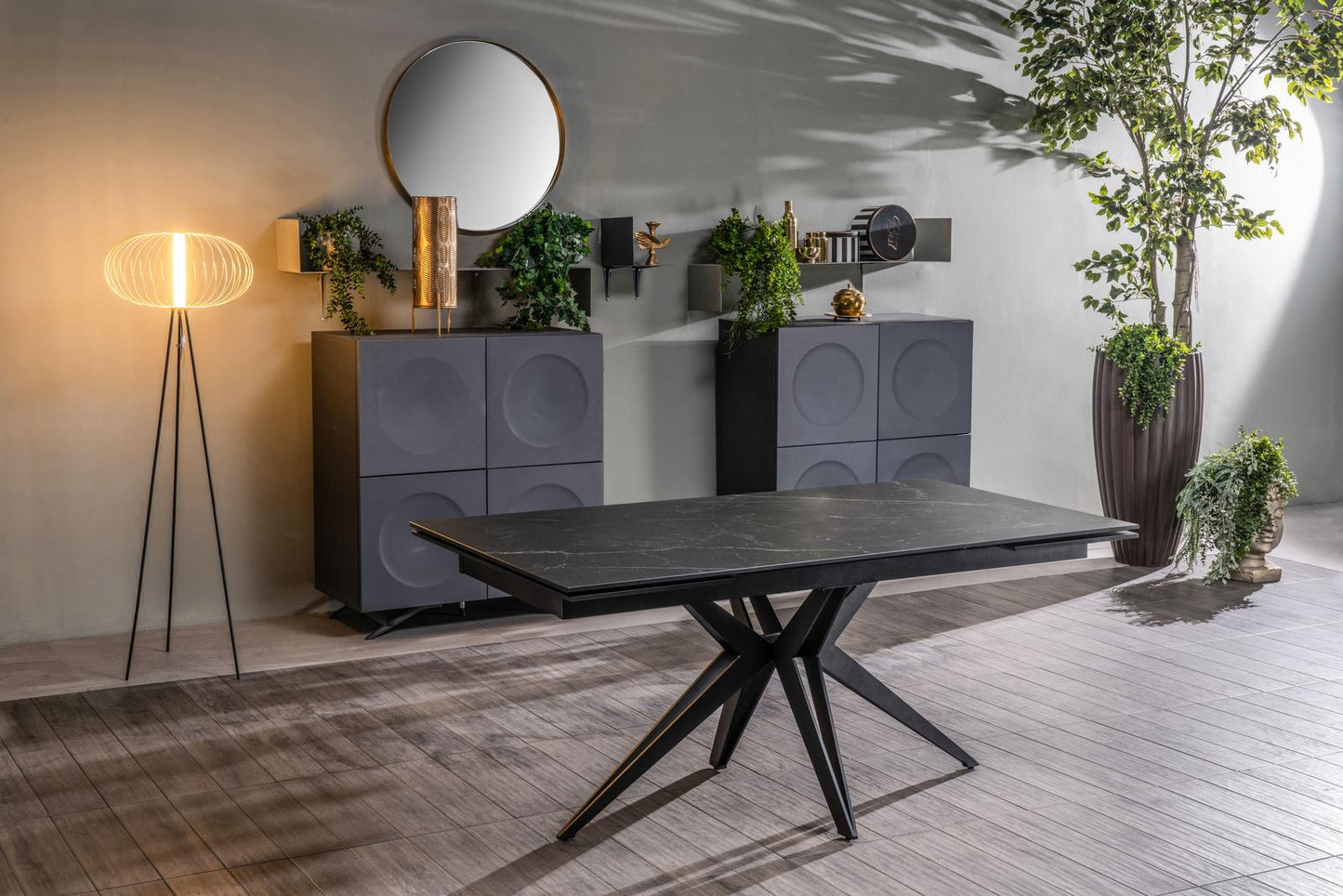 Mesa extensible negro mate 90 cm x 160-240 cm Alt. 76 cm