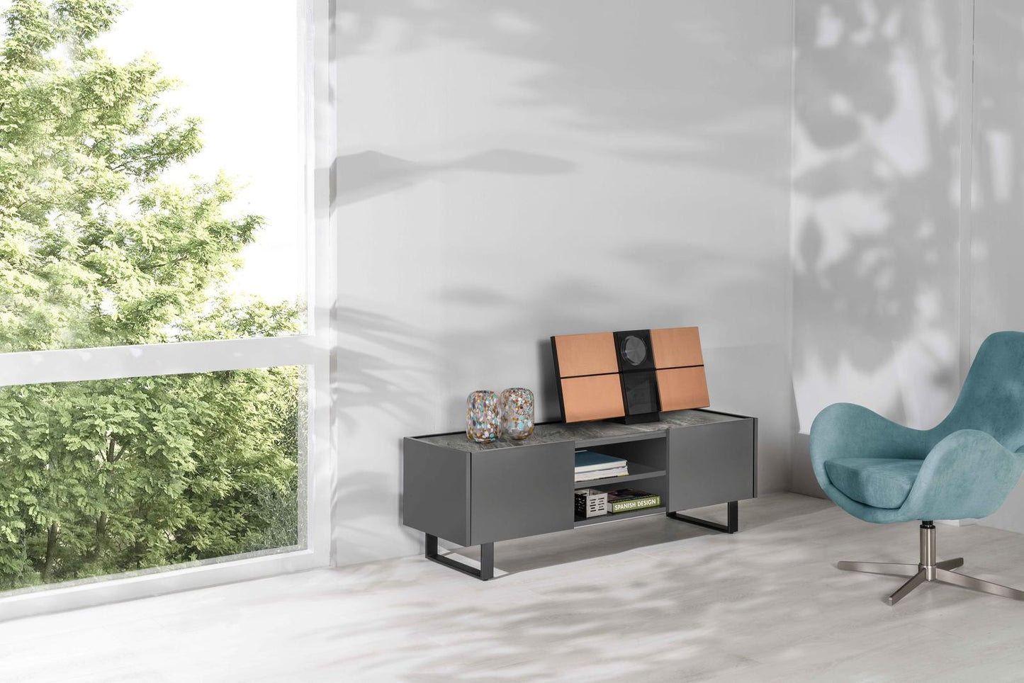 Mueble TV gris oscuro 40 cm x 140 cm Alt. 45 cm