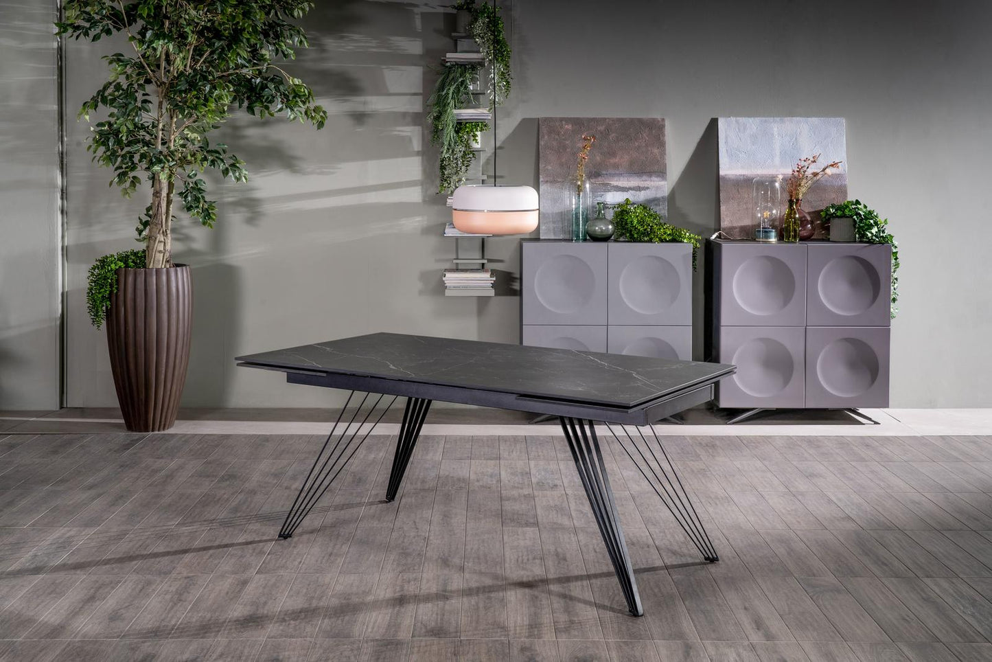 Mesa extensible negro mate 90 cm x 160-240 cm Alt. 76 cm