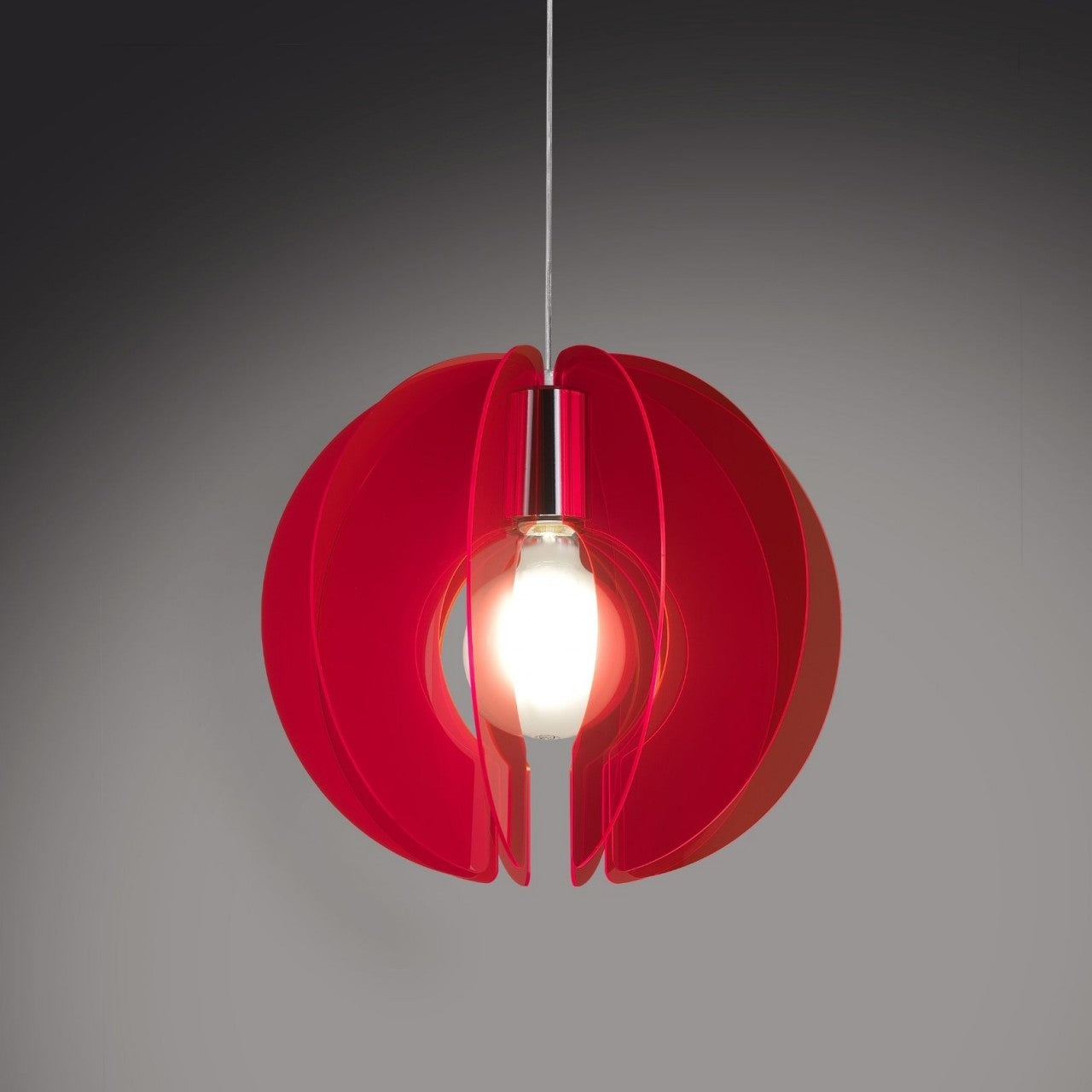 Suspensión Sirio Rojo Fluorescente en Metal Cromado Cm. 40x40h