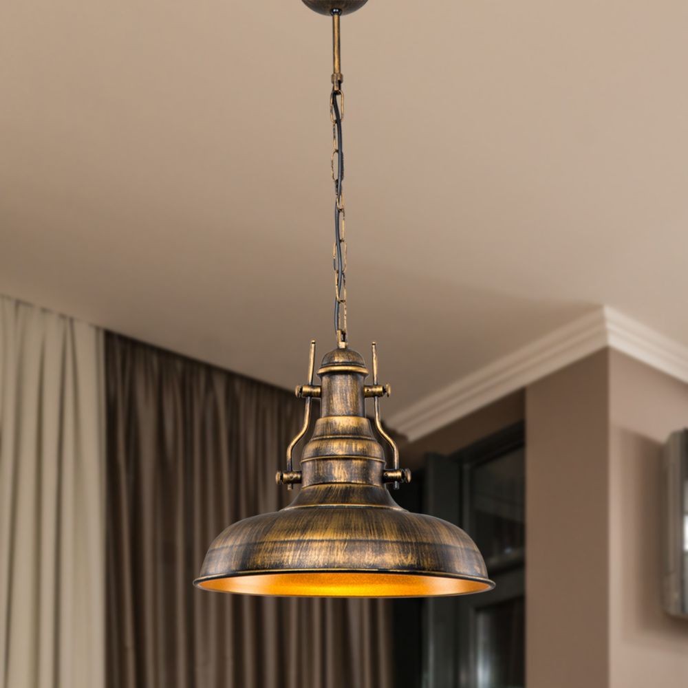 Lámpara colgante Tarus estilo industrial oro antiguo MDL4468