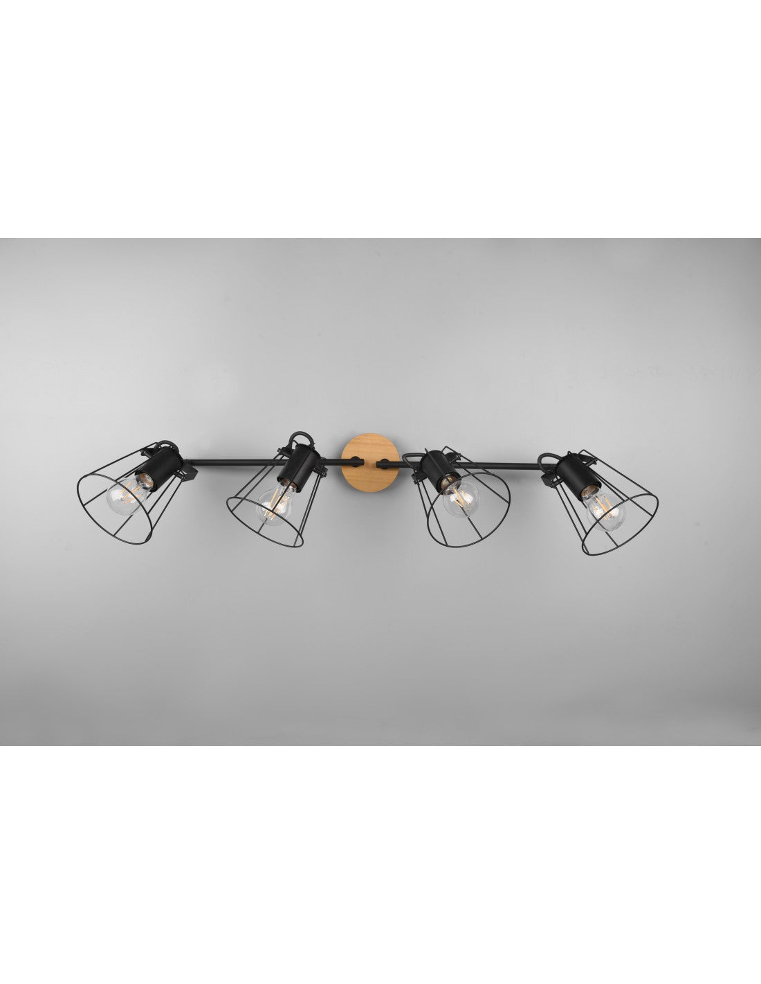 Foco 4 Focos Orientables Jaipur Industrial Vintage Negro Y Madera Trio Lighting
