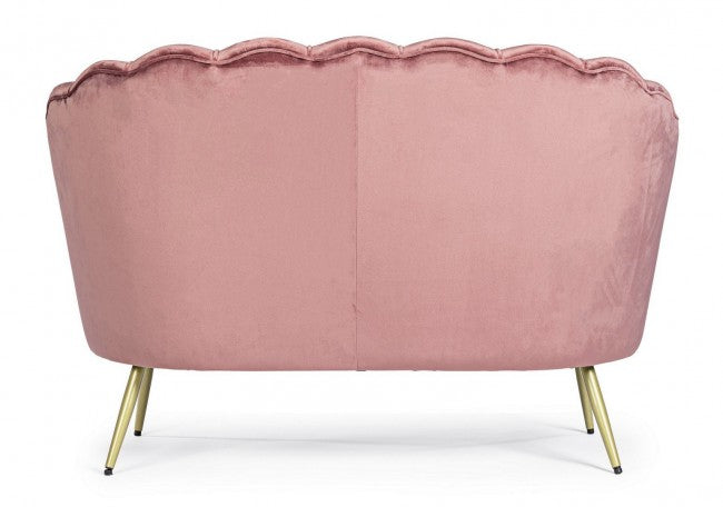 Sofá Giliola de 2 plazas efecto terciopelo rosa antiguo