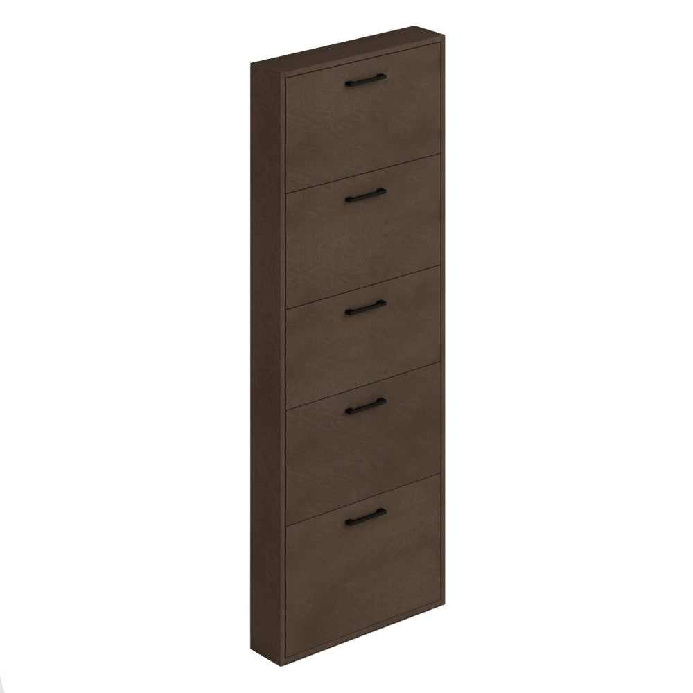 Zapatero slim de madera de melamina con 5 guardabarros h.180x65x15 cm