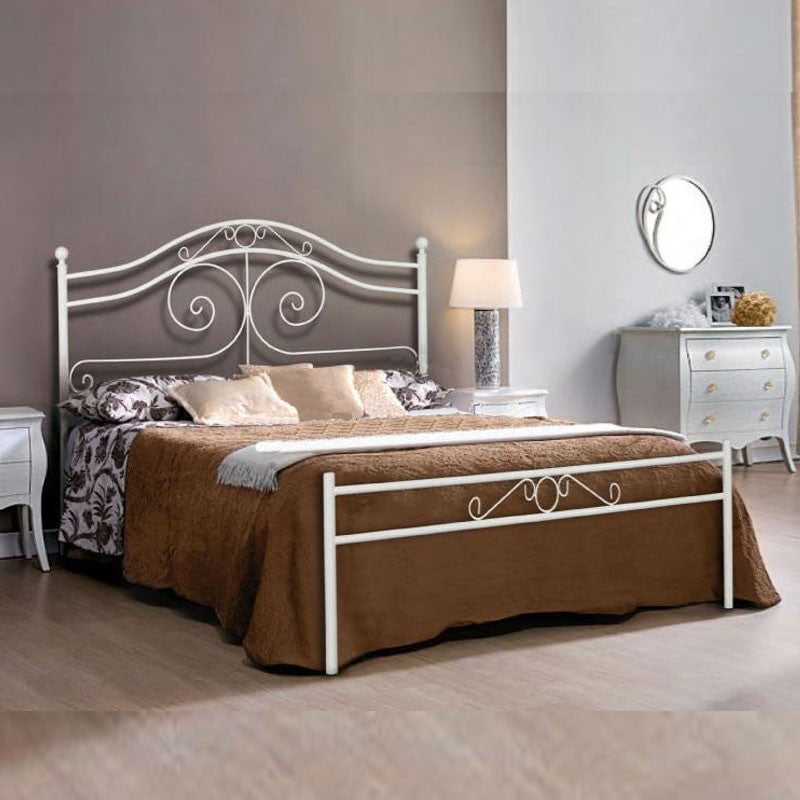Cama doble de hierro forjado blanco mate 170x200xH.138 cm