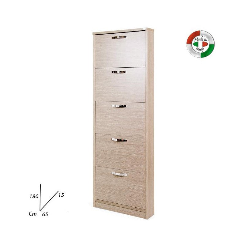 Zapatero Slim de madera de melamina con 5 solapas de olmo 180x65x15 cm