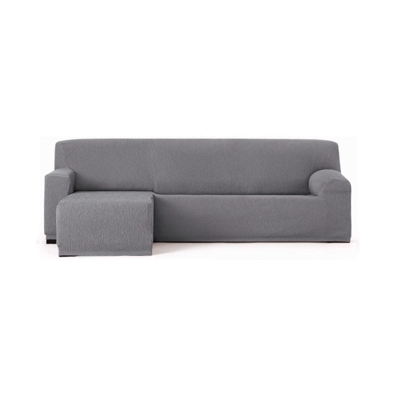 Funda de sofá elástica Troya península izquierda gris reposabrazos corto 250/310