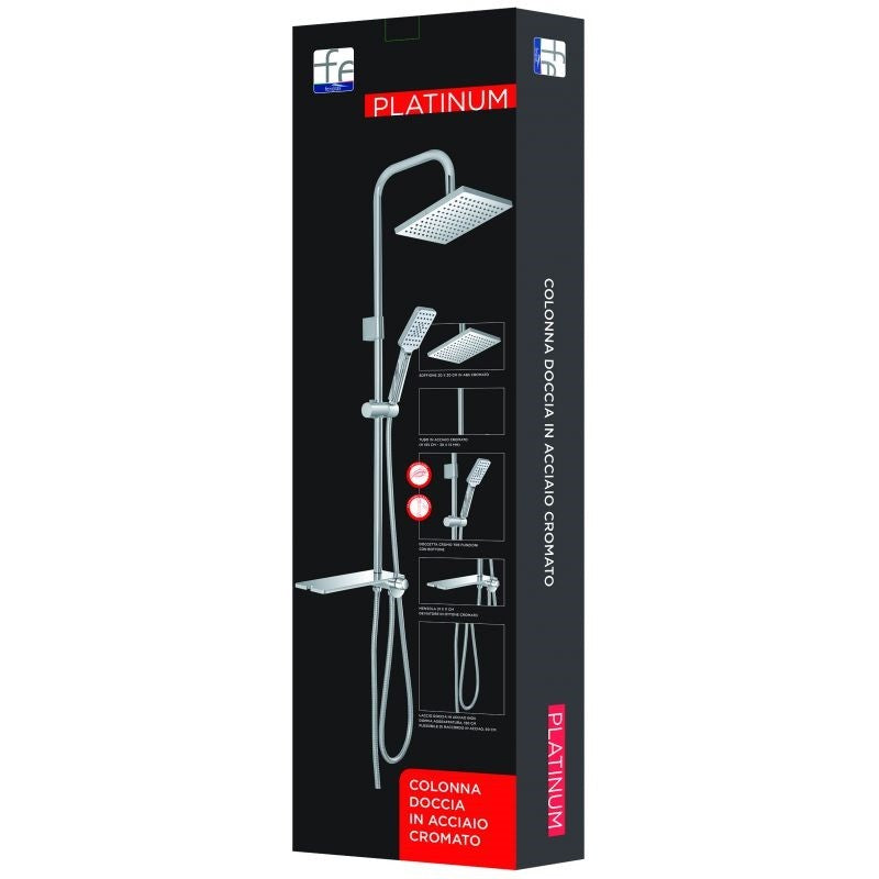 Conjunto de columna de ducha de acero cromado con estante.