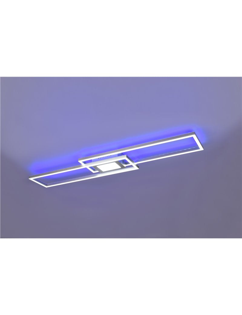 Plafón LED Ganado rectangular de acero retroiluminado RGB con mando a distancia multifunción l. LED moderno de 110 cm.