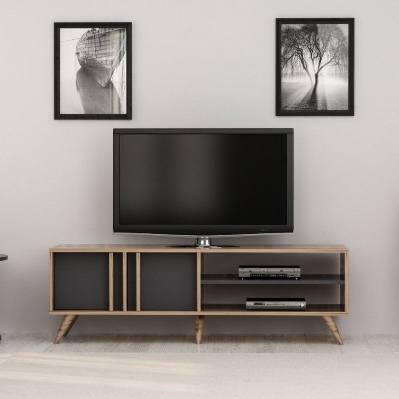 Mueble TV nogal antracita 150x35x48h cm