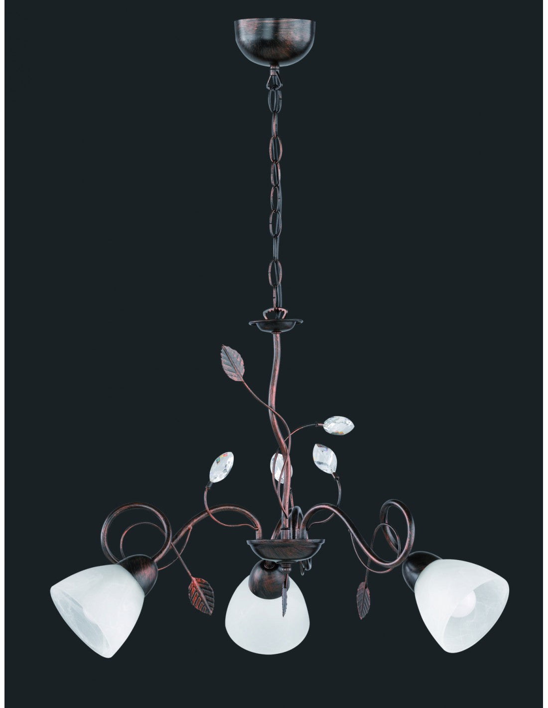 Suspensión Rústica 3xE14 Traditio Vasos Cristal Blanco Óxido Ø70 cm Trio Lighting
