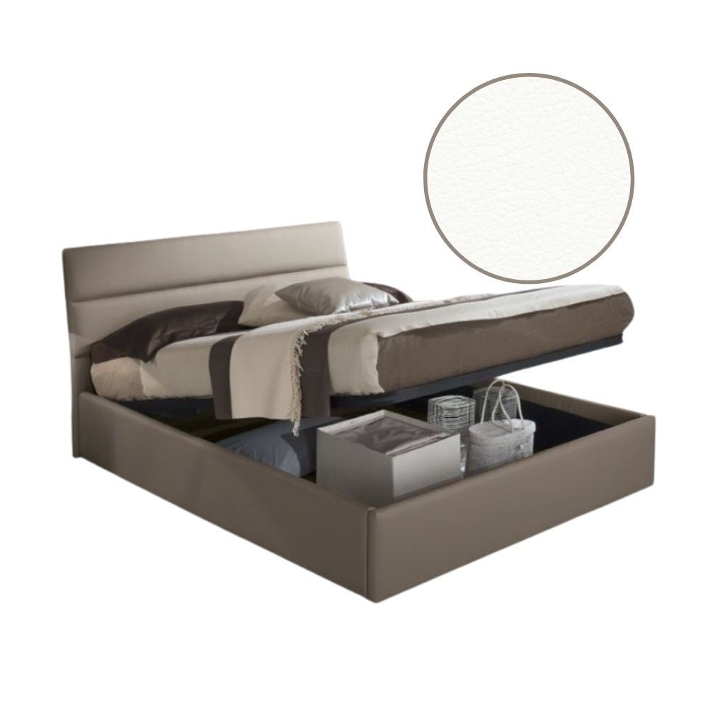 Cama doble contenedor Ios en ecopiel blanca