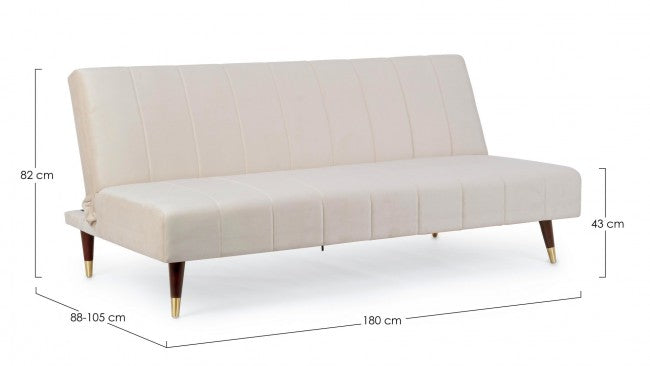 Alma Sofá cama 3 plazas Efecto terciopelo beige 180x88x82h cm